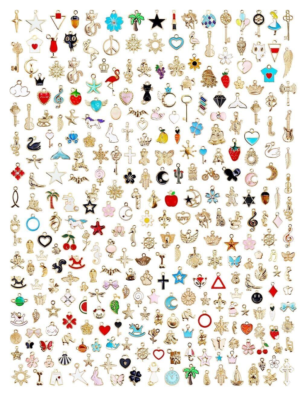 1748 300Pcs Assorted Gold-Plated Enamel Charms for Jewelry Making